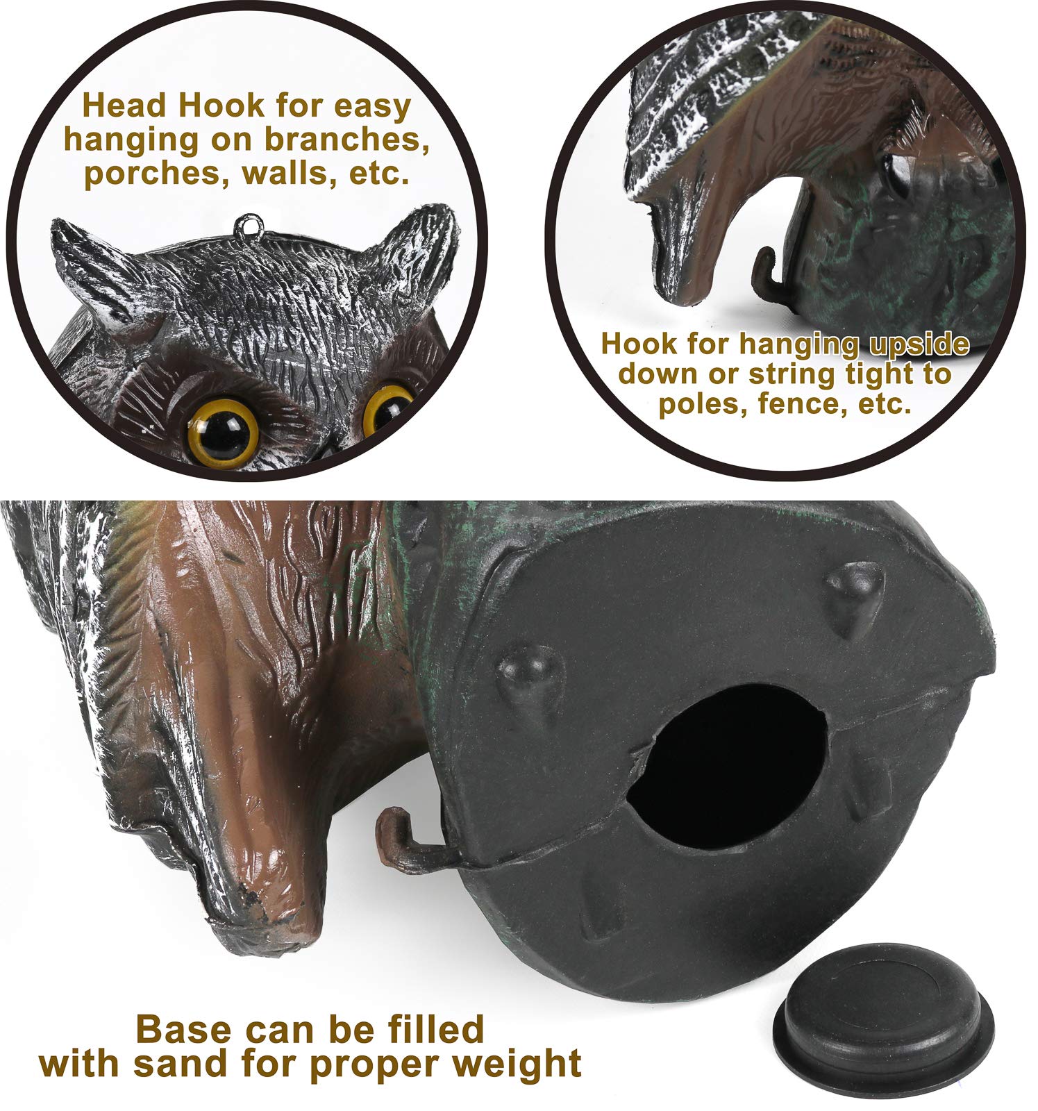 Galashield owl decoy placed in garden protecting plants from birds