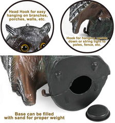 Galashield owl decoy placed in garden protecting plants from birds