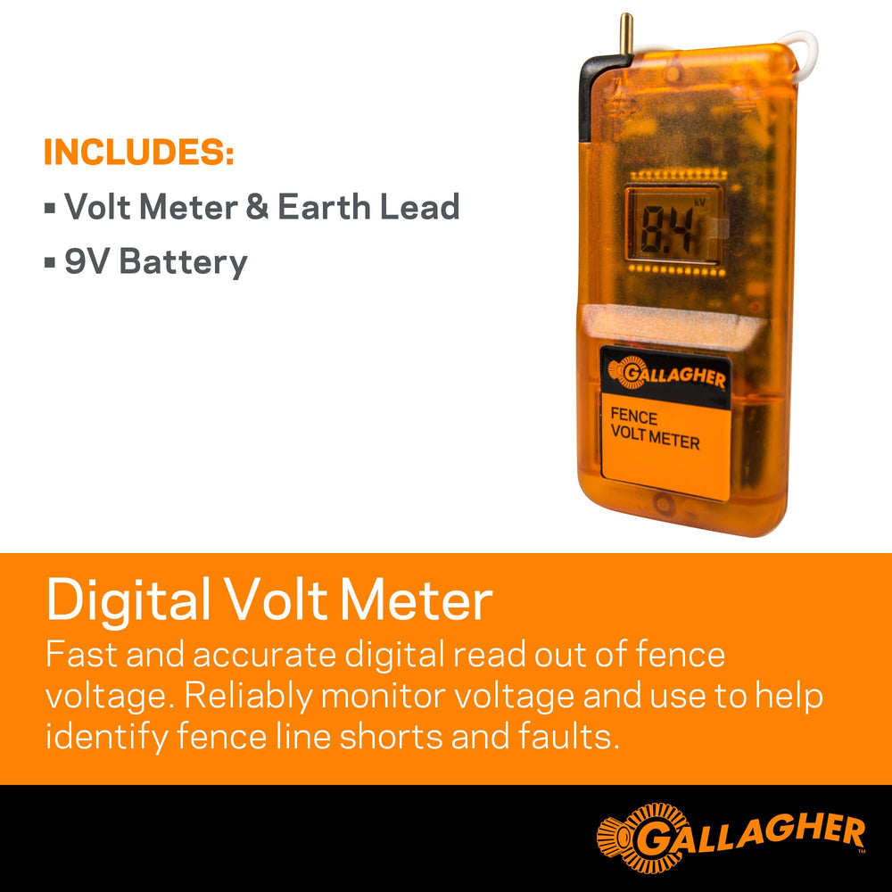 Gallagher close-up of LCD display and fence stud for clear voltage readings