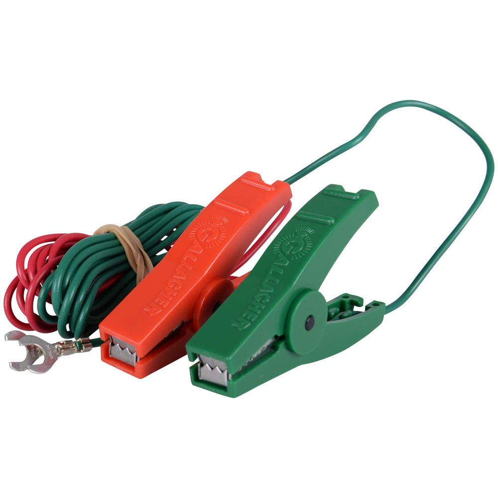 Gallagher leadset front view showing red and green clips for quick connection