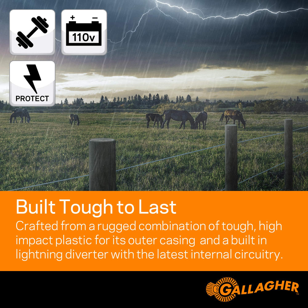 Gallagher M360 mounted on a fence post in pasture demonstrating perimeter protection