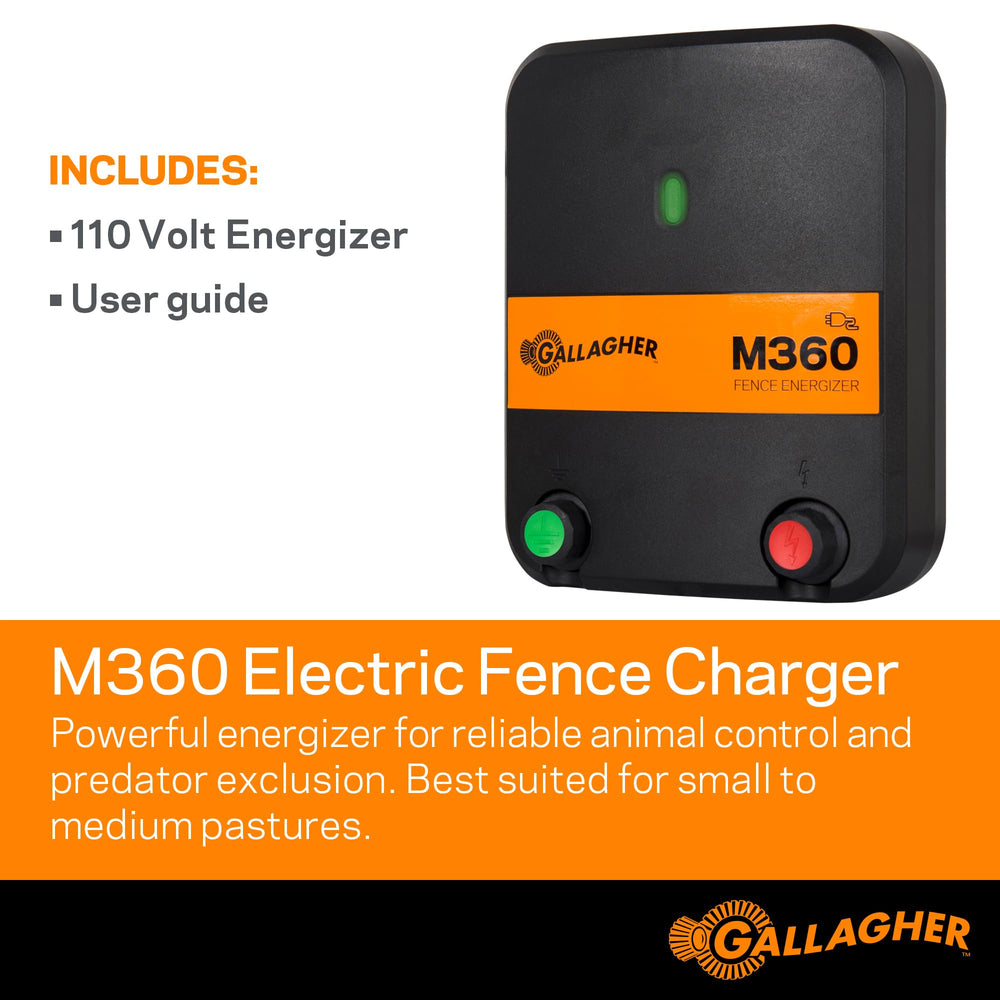 Gallagher M360 side profile highlighting weatherproof casing and outdoor durability benefit