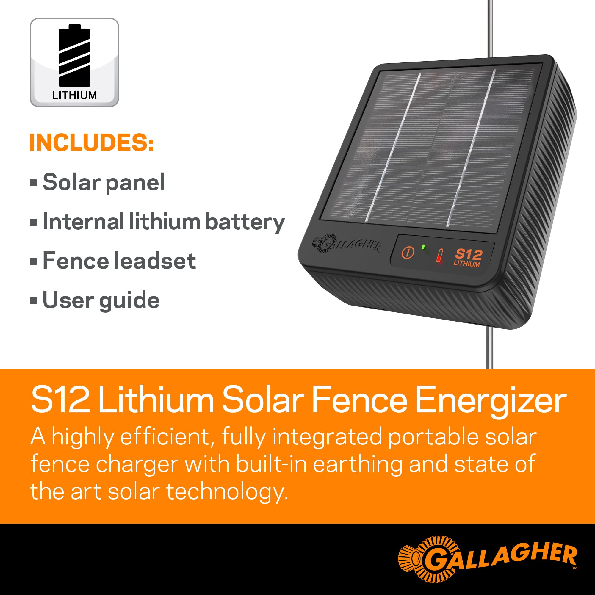 Gallagher S12 mounted on grounding rod showing secure installation and consistent grounding