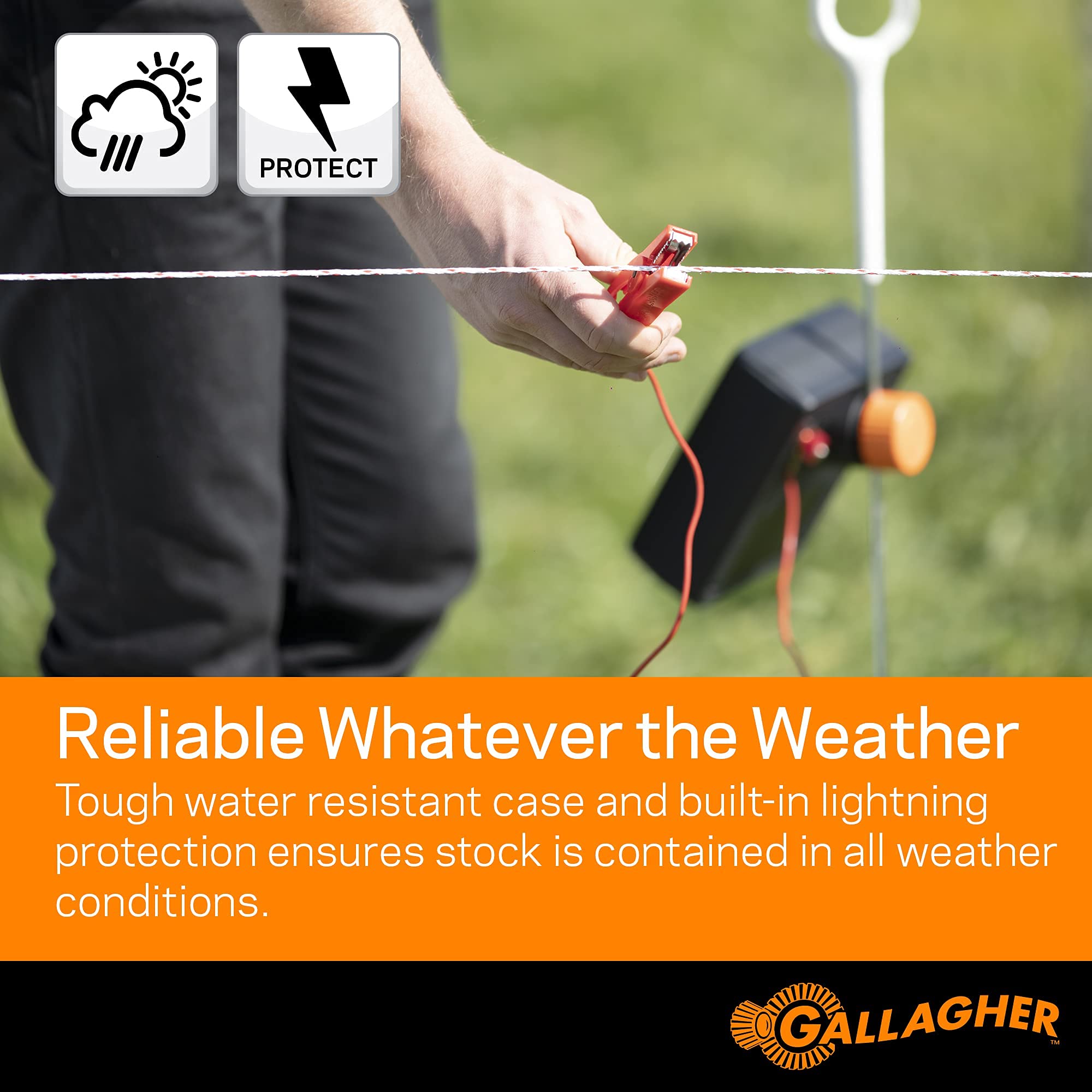 Gallagher S12 next to hand for scale showing compact design and easy handling