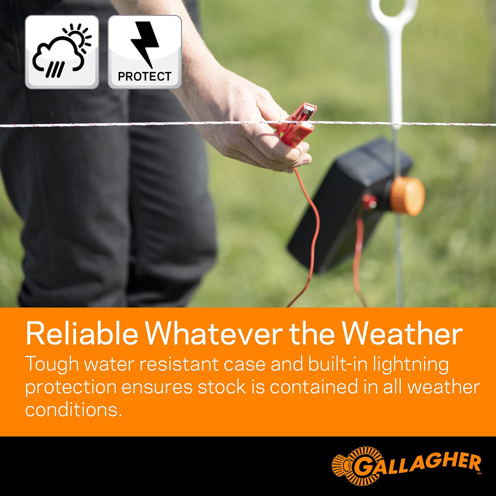 Gallagher S12 next to hand for scale showing compact design and easy handling