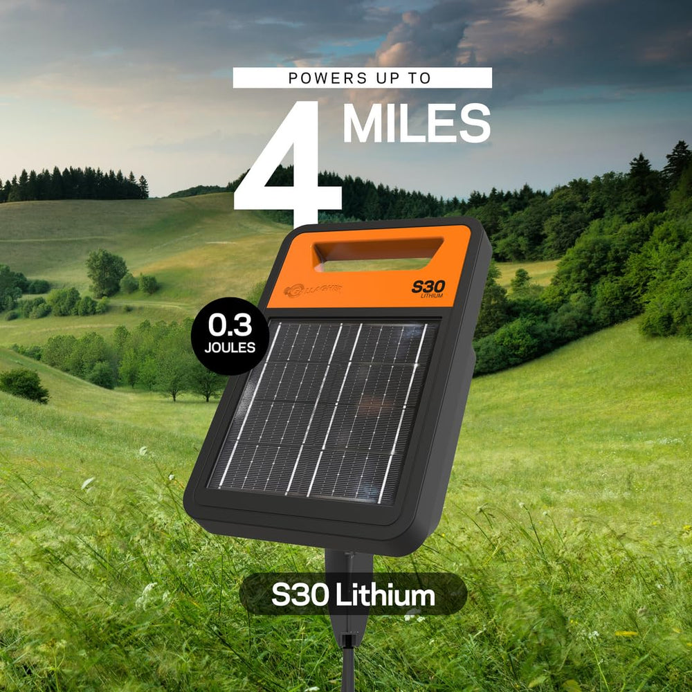 Gallagher S30 solar panel close-up highlighting efficient charging in sunlight