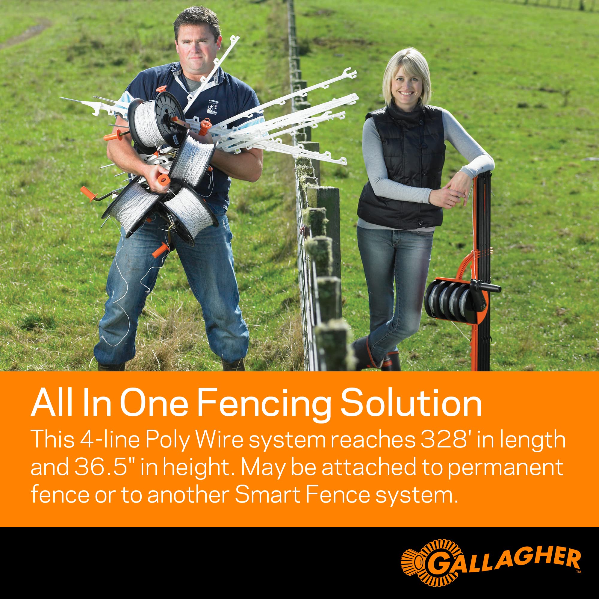 Gallagher post close-up highlighting integrated stakes and tensioning for faster setup