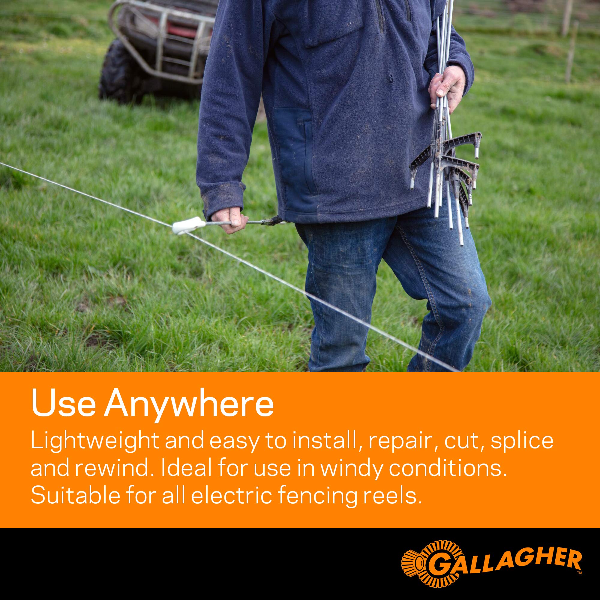 Gallagher hand holding wire while cutting and splicing for fast repairs
