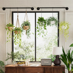 Galood hanging rods installed in living room adding vertical greenery and space saving
