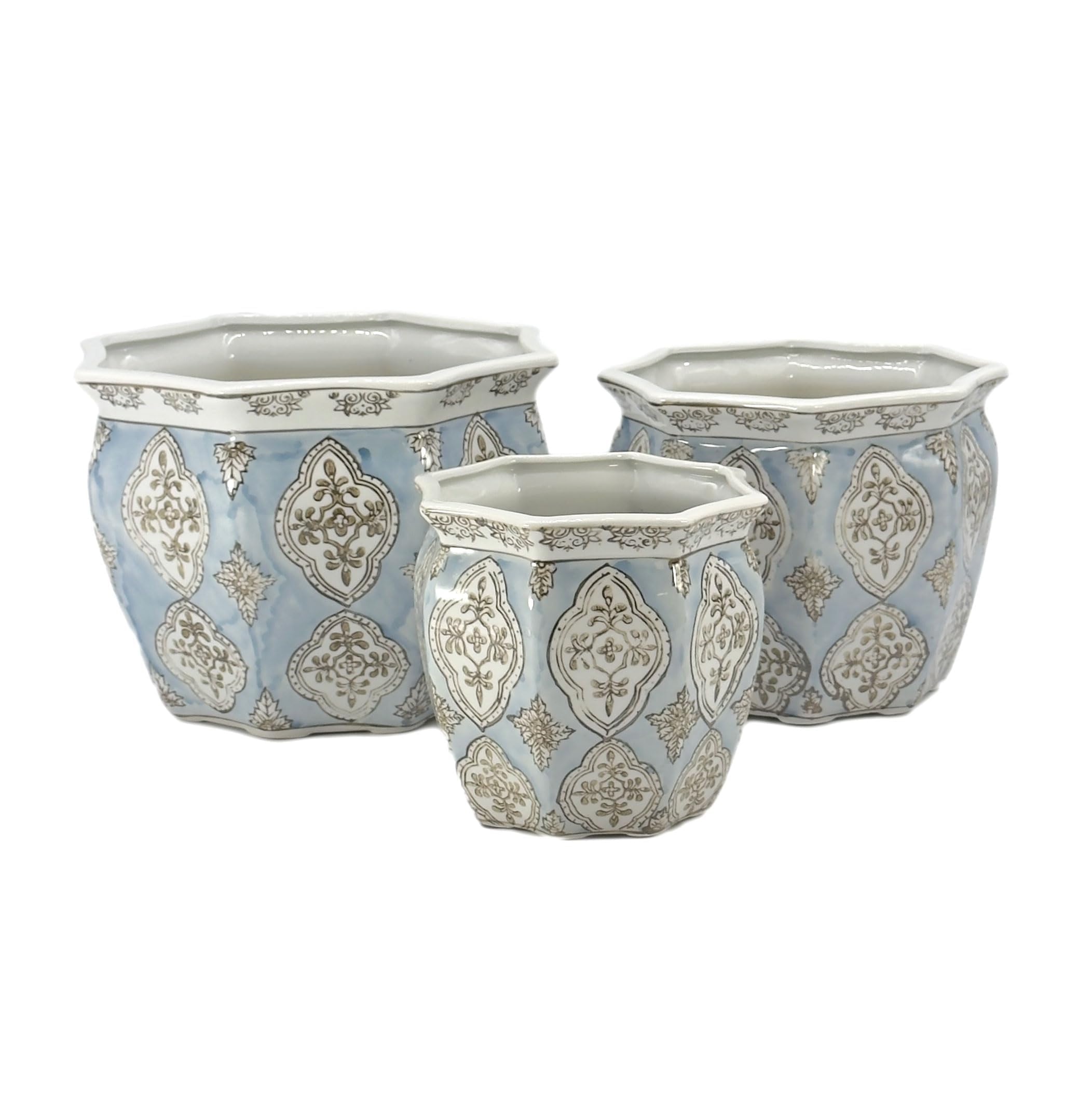 Galt International front view of three fluted planters shows cohesive styling and curb appeal