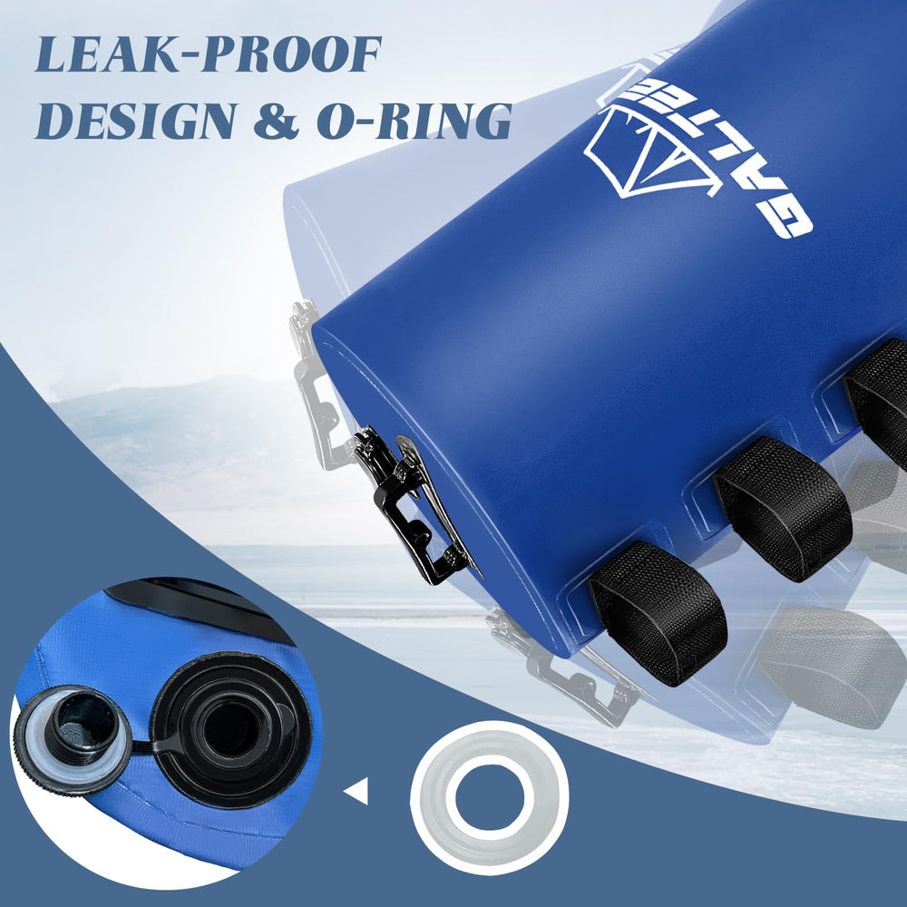 GALTEED filled water bag installed on a canopy leg to improve stability