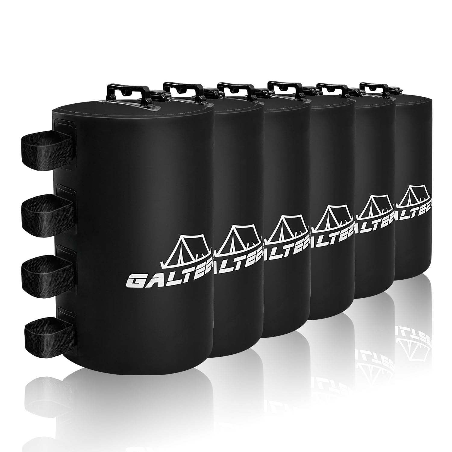 GALTEED front view of six canopy water weights showing ready-to-use benefit