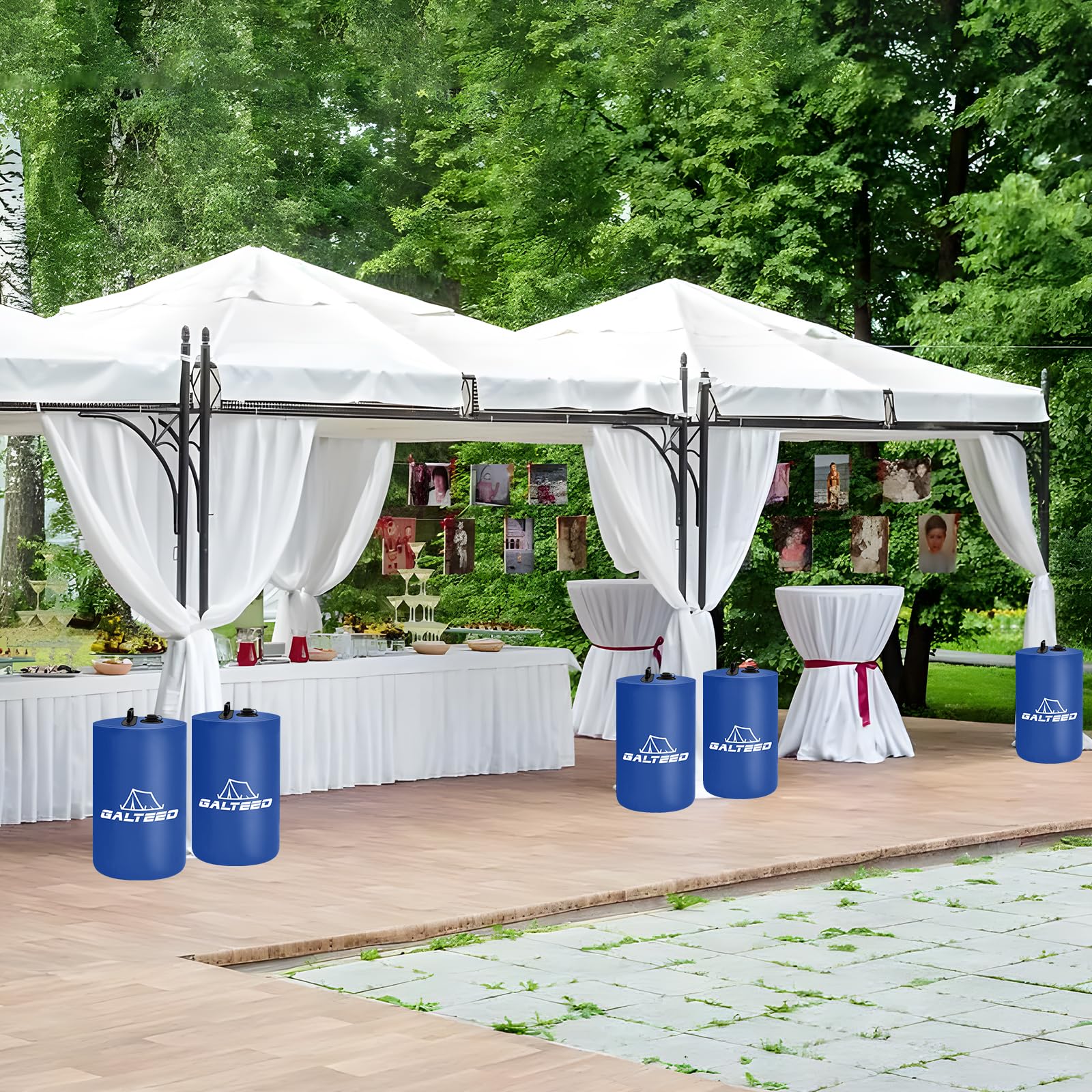 GALTEED canopy anchored with water weights in a park setting for event safety