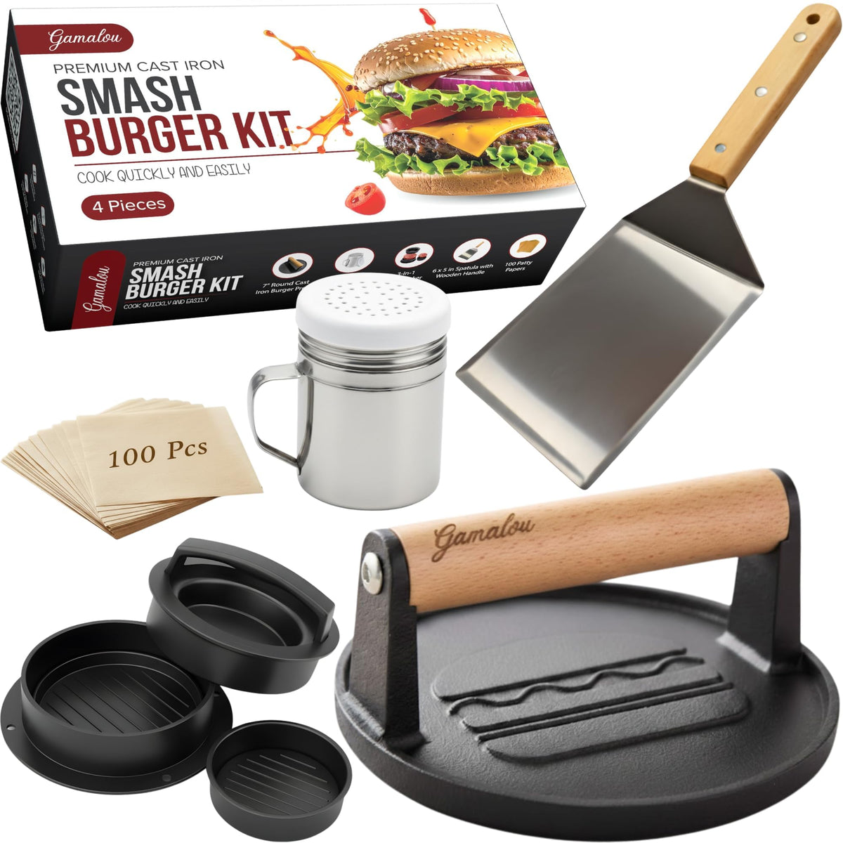 Gamalou front view of kit showcasing tools and packaging for organized cooking