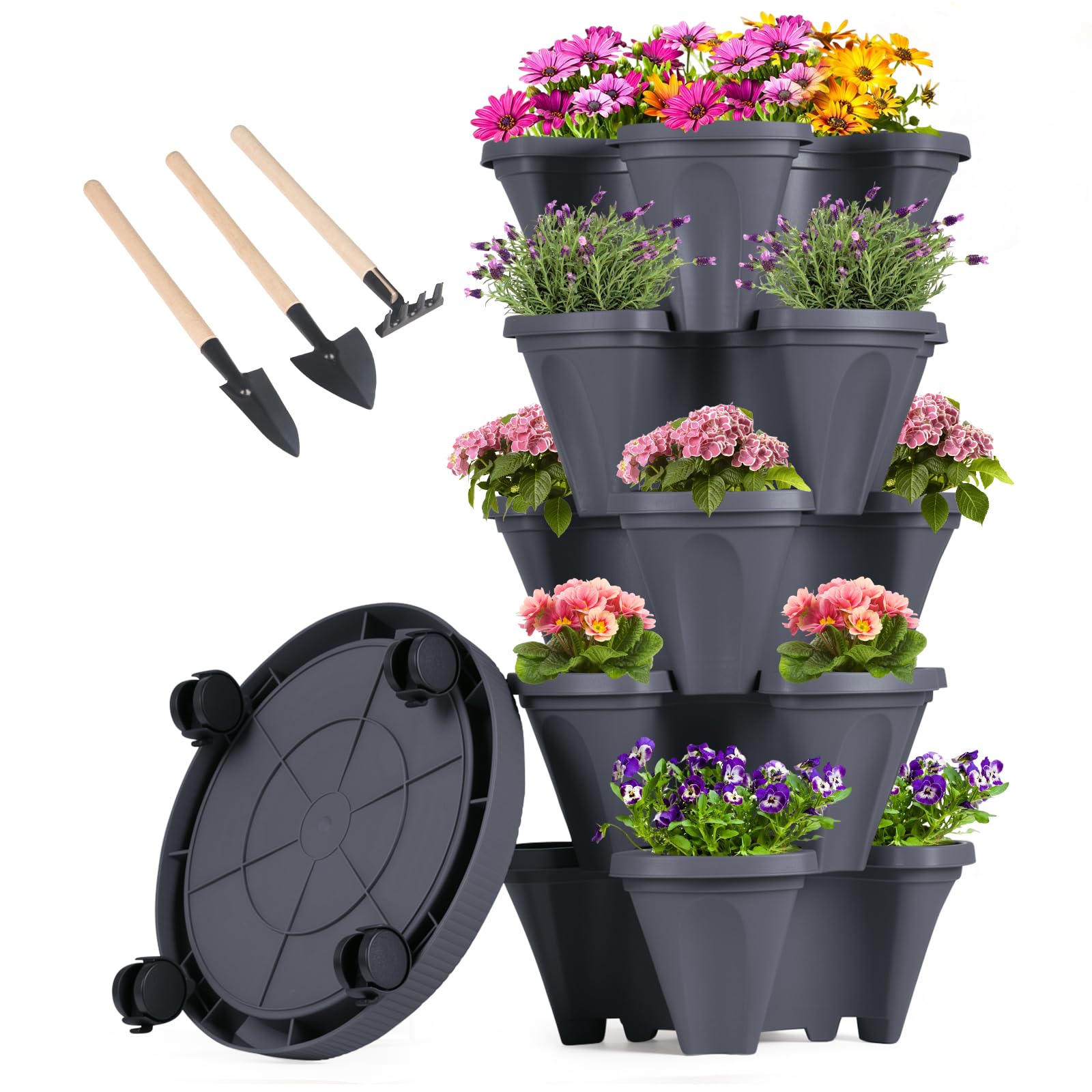 GameXcel front view of five-tier vertical planter showing compact footprint and capacity