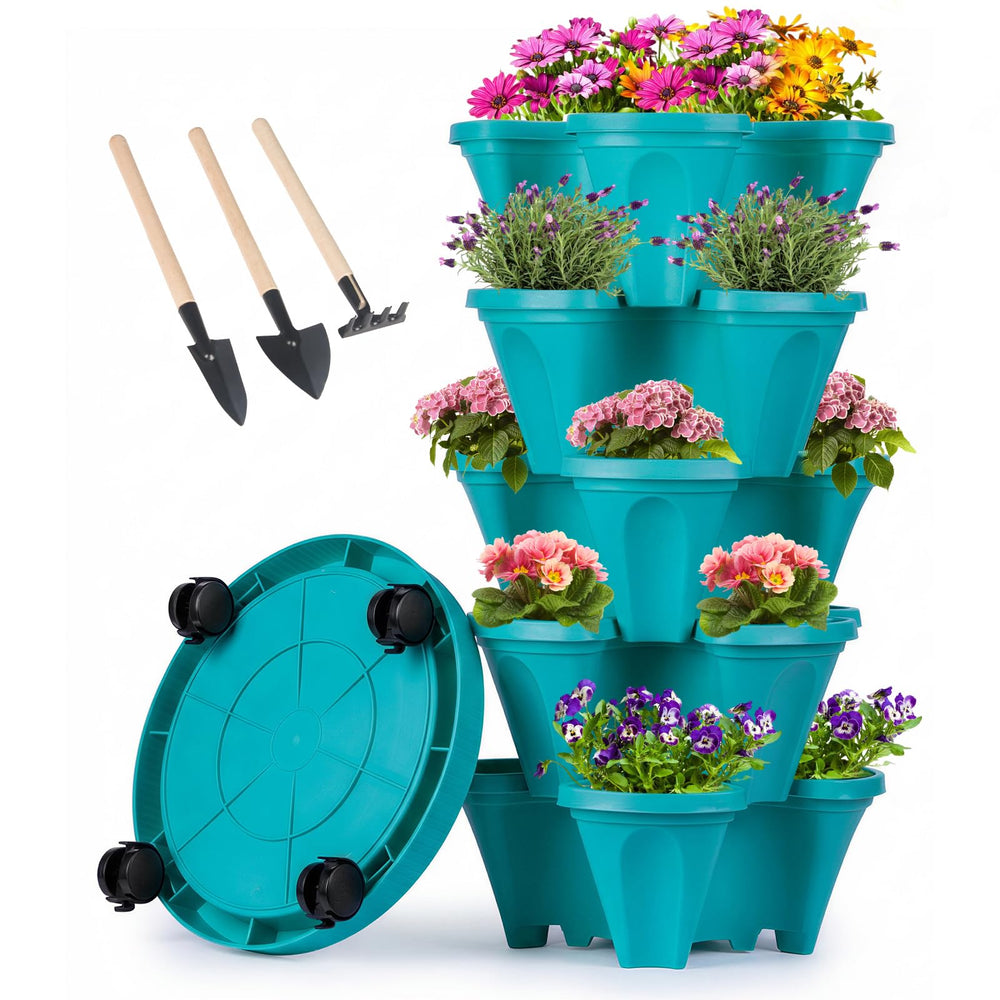 GameXcel front view teal tower showing compact vertical gardening benefit