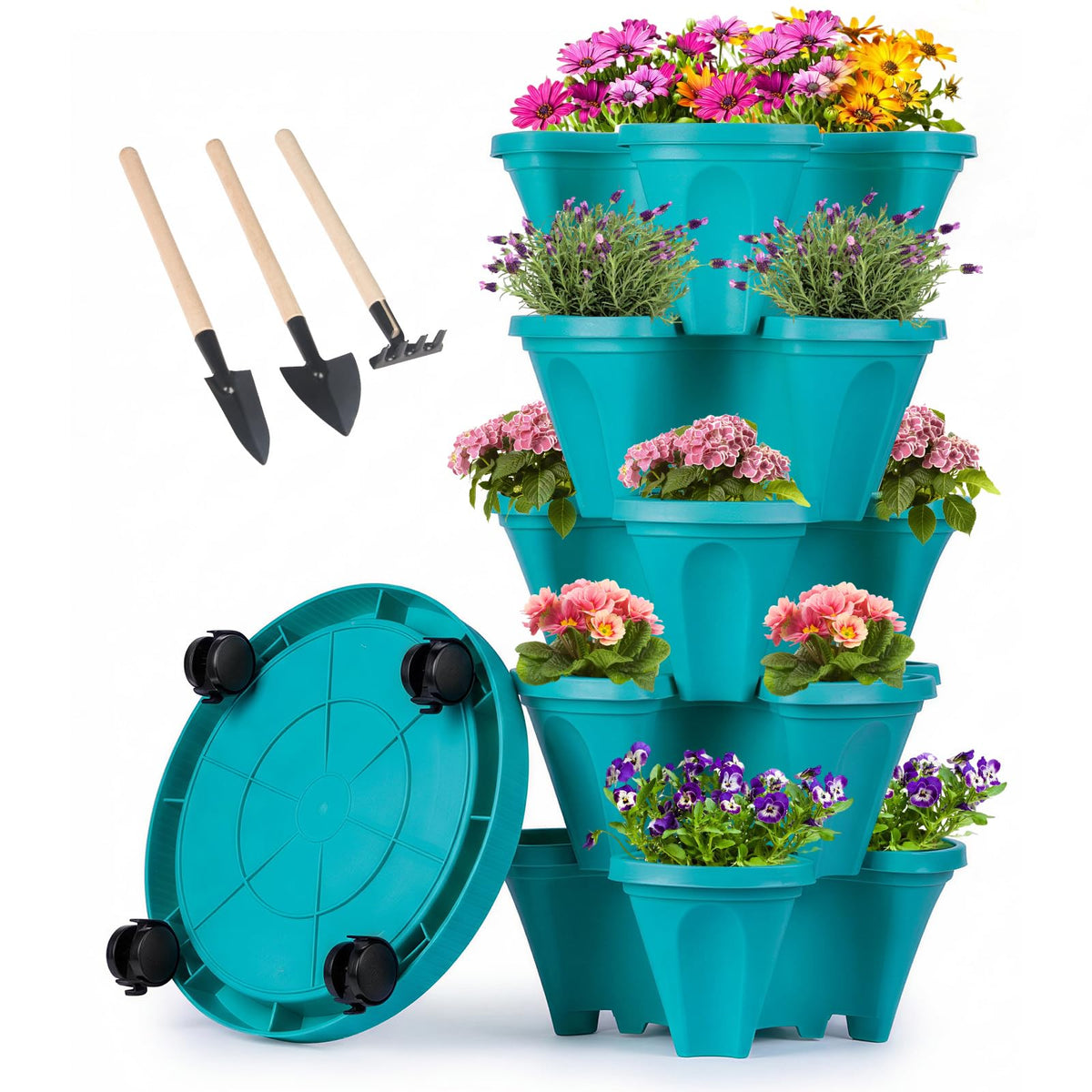 GameXcel front view teal tower showing compact vertical gardening benefit