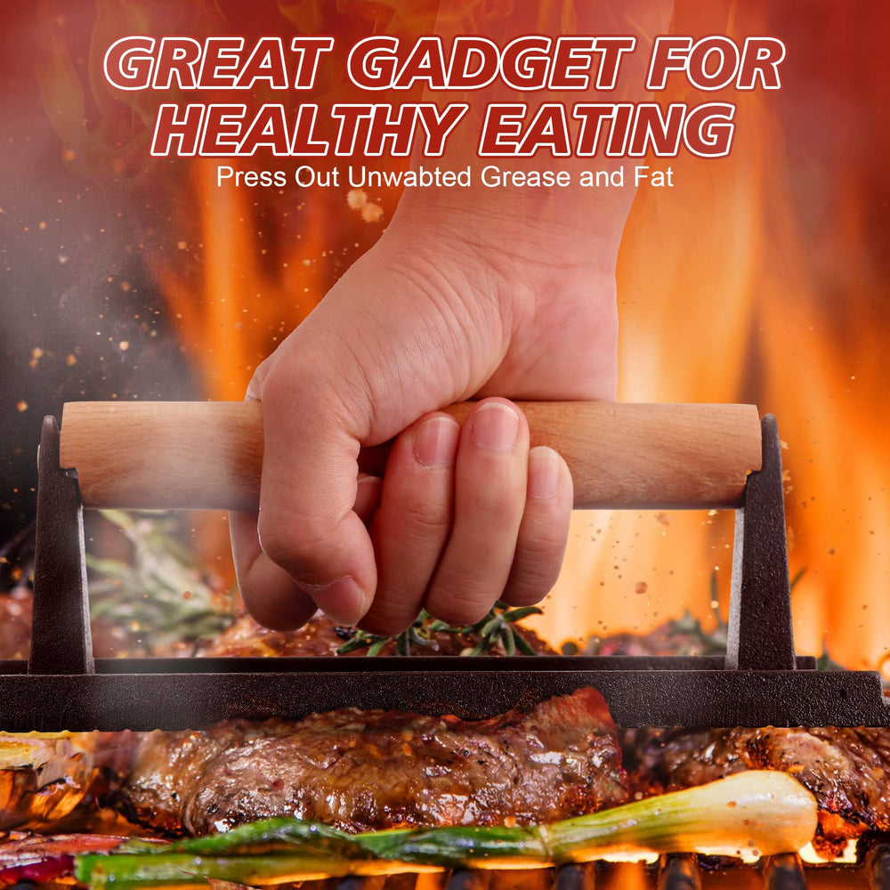 Gandeer pressing bacon to render fat and create crisp texture