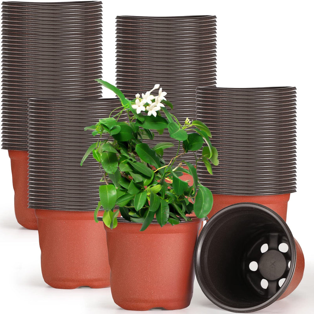 Gandeer front pack view showing 200 brick-red nursery pots, organizing plants efficiently