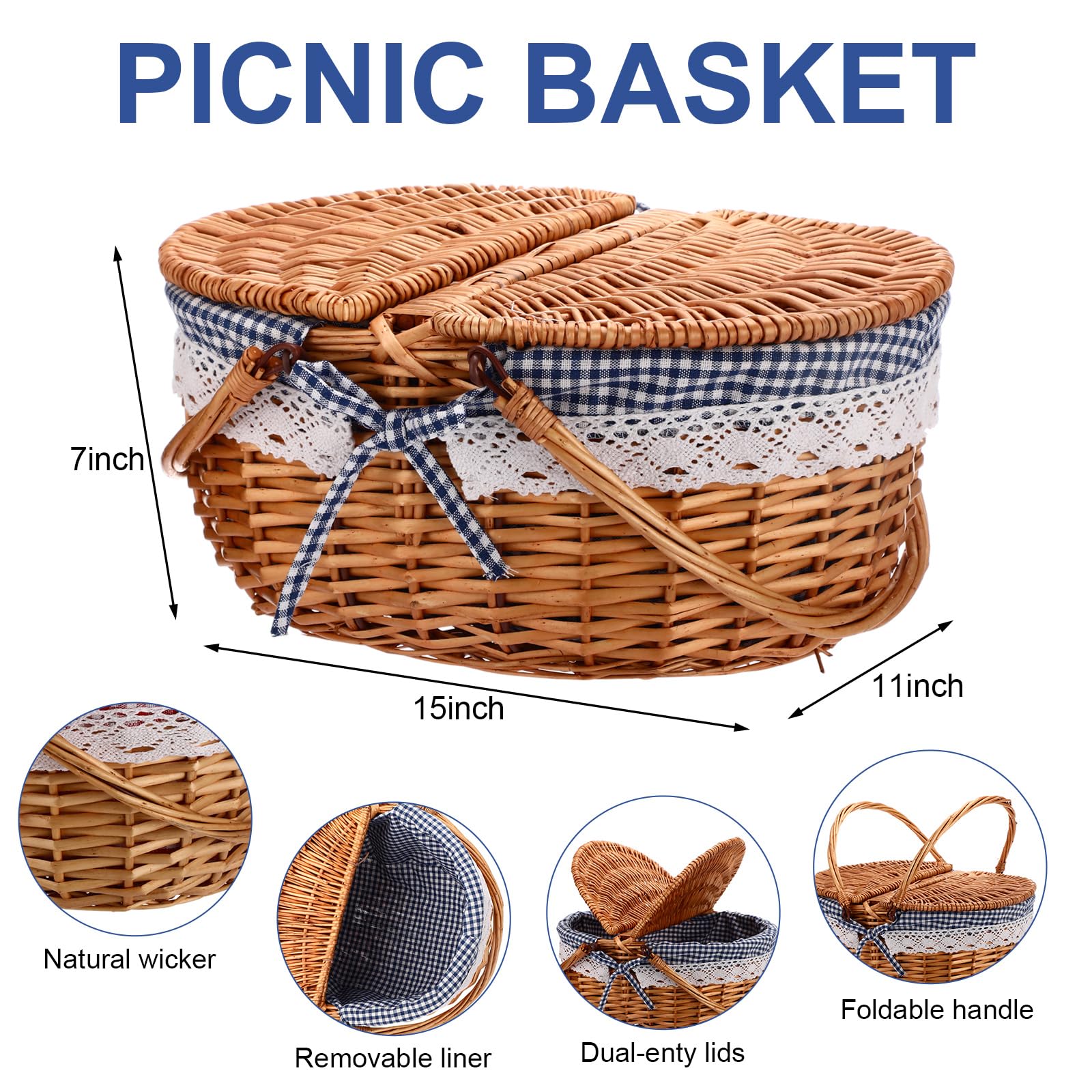 Gandeer open basket showing blanket and plates neatly packed for convenience