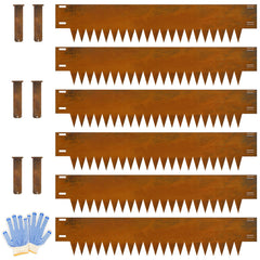 Ganeekiron front view of 6-pack edging showing rust finish and contents benefit