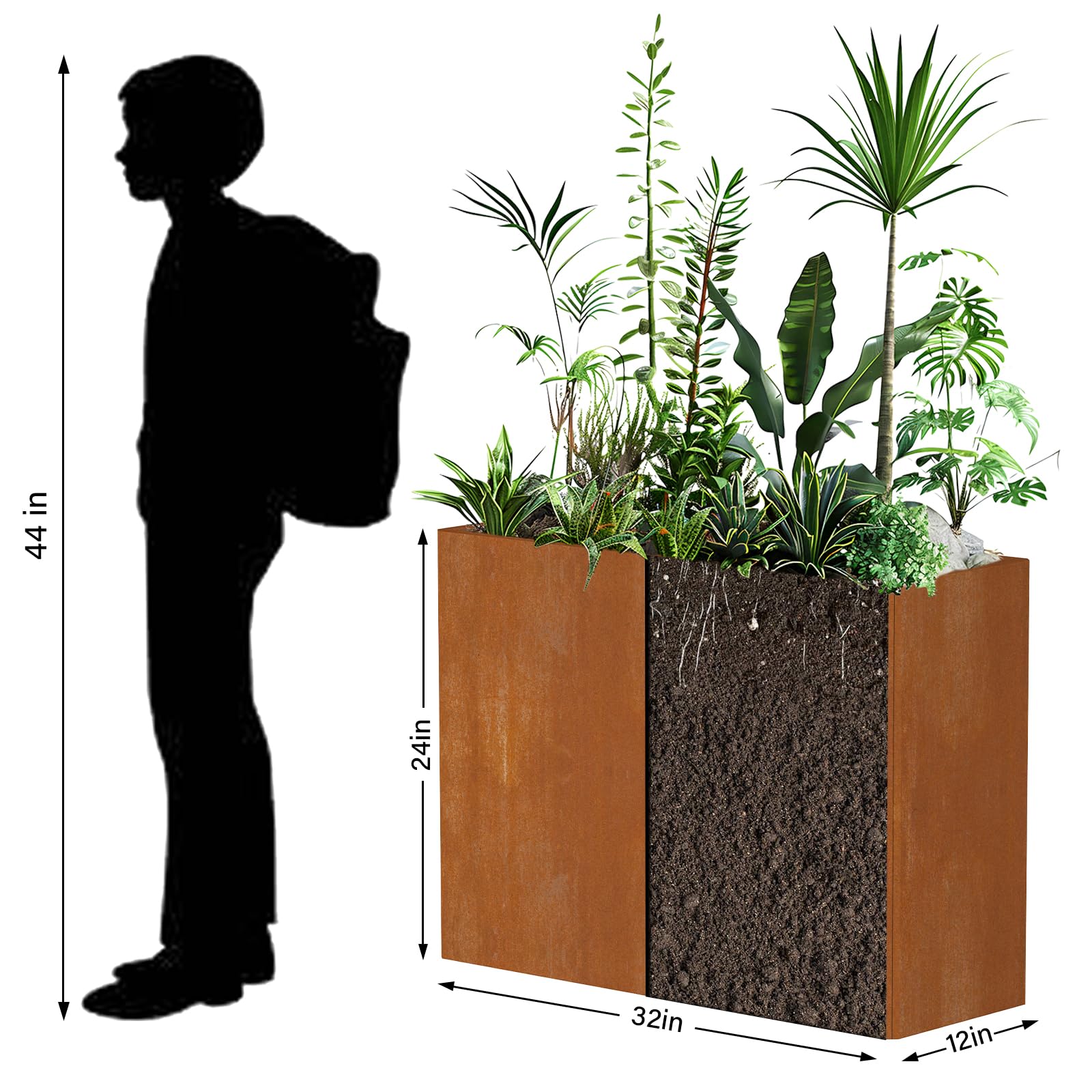 Ganeekiron removable insert shelf detail showing adjustable planting depth benefit