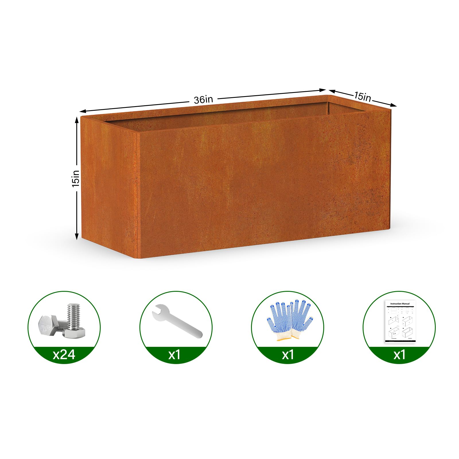 Ganeekiron planter next to bench showing scale and suitability for narrow patios