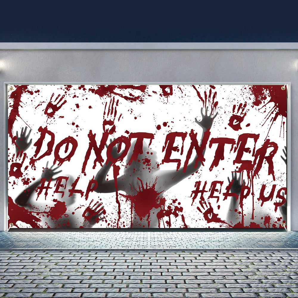 Ganeen banner lit at night creating spooky atmosphere for trick-or-treaters
