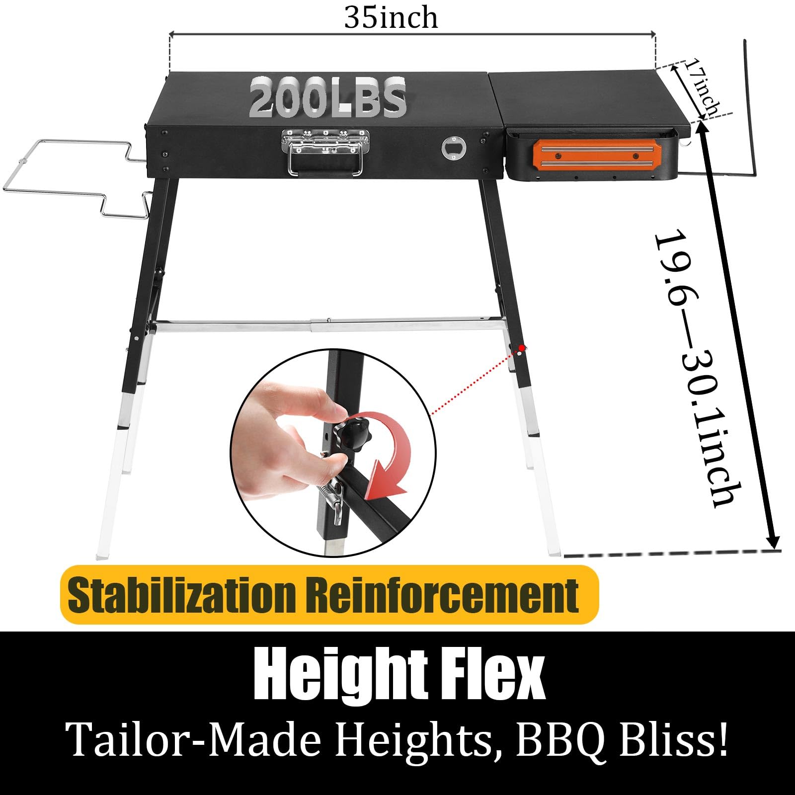 GANGSHELO legs showing three height settings for ergonomic cooking