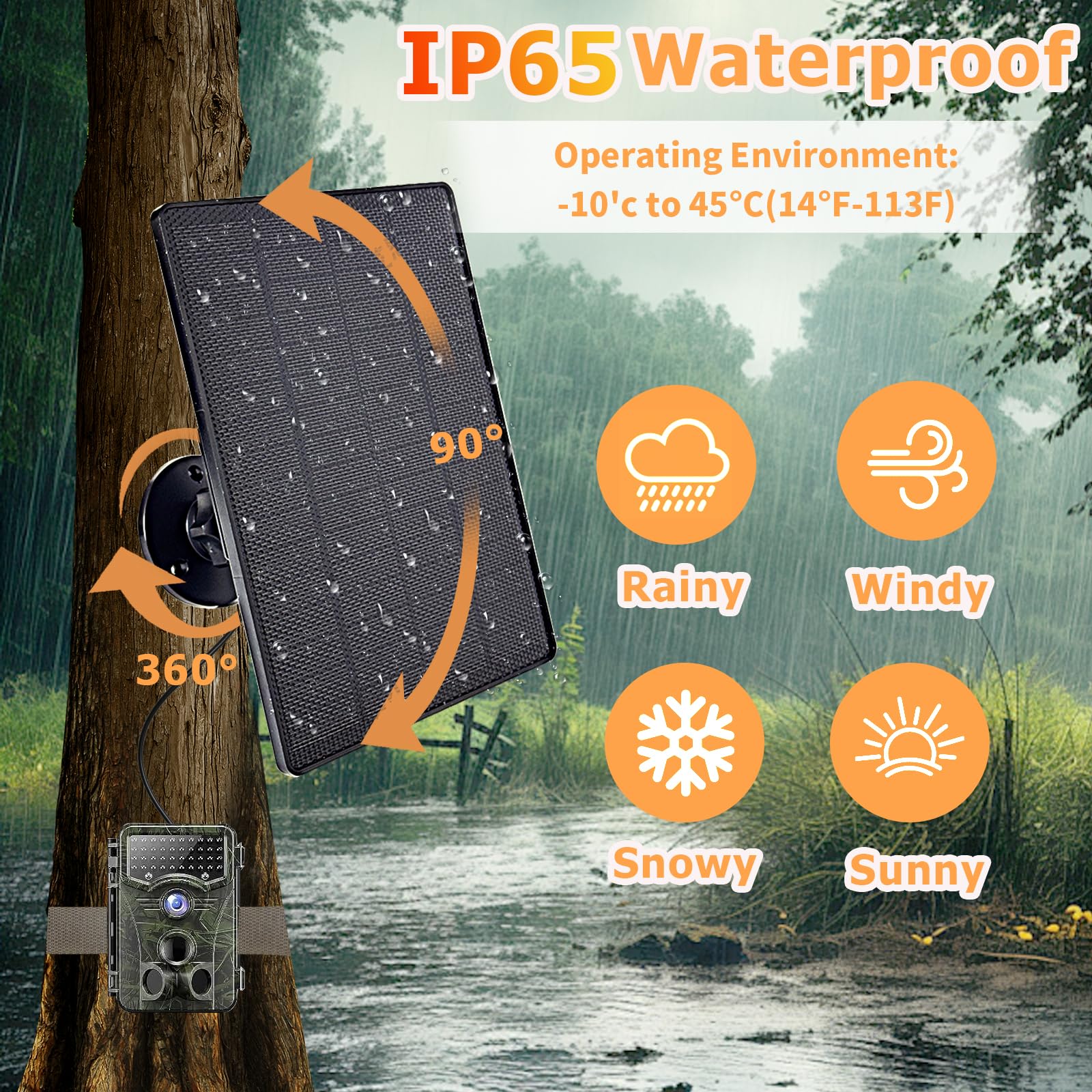 Ganjiuxingl panel mounted on a tree providing continuous camera power