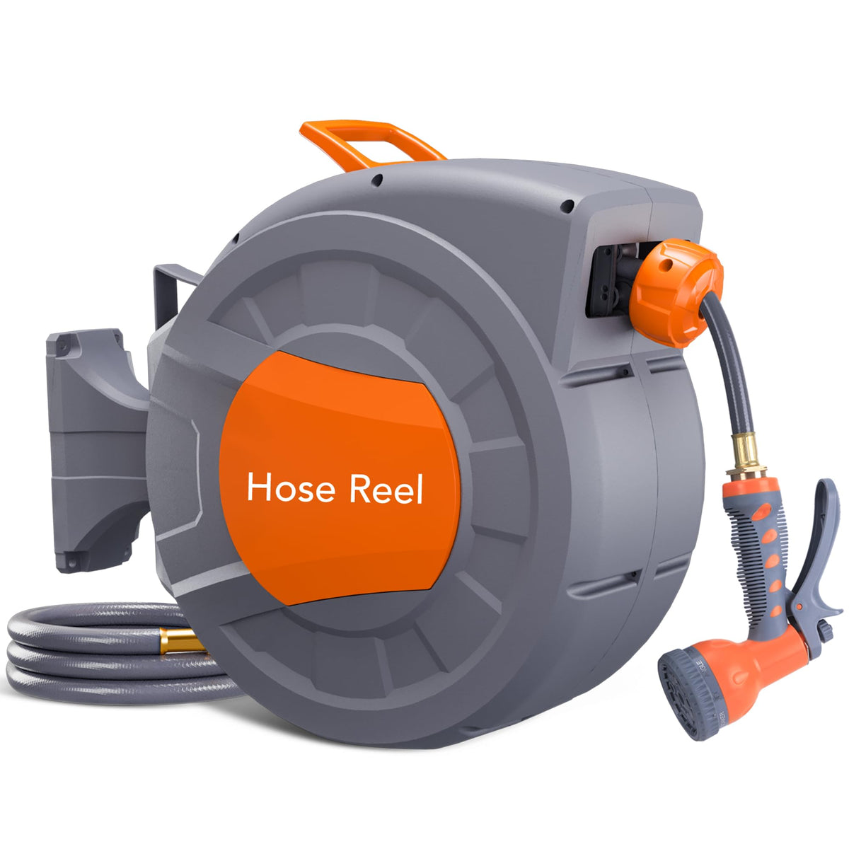 GAOMON front view of wall-mounted hose reel showing compact design and neat storage