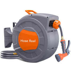 GAOMON front view of wall-mounted hose reel showing compact design and neat storage