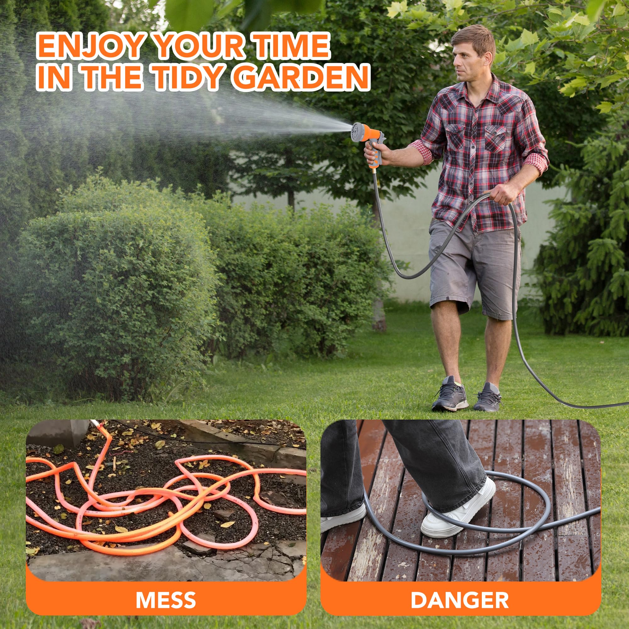 GAOMON reel in use watering plants offering controlled flow and convenience