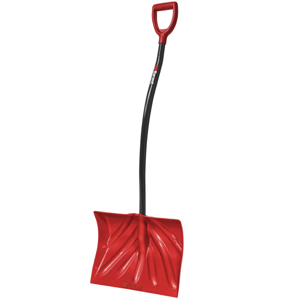 Garant Yukon front view showing ergonomic aluminum handle and large 18-inch blade for easier shoveling