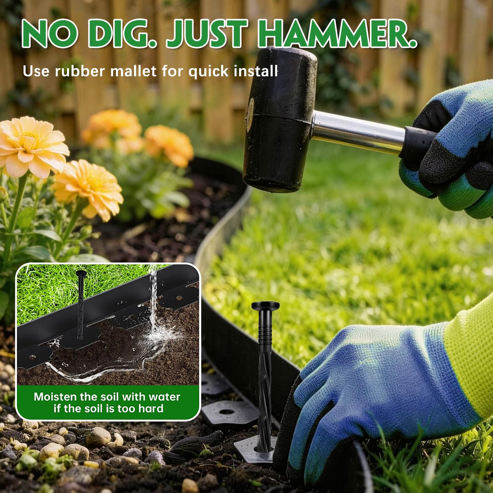 Garaook stakes fixing landscape fabric for reduced shifting