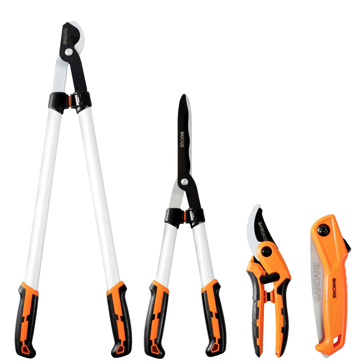 GARCARE full 4-in-1 pruning set displayed, convenient all-in-one garden solution