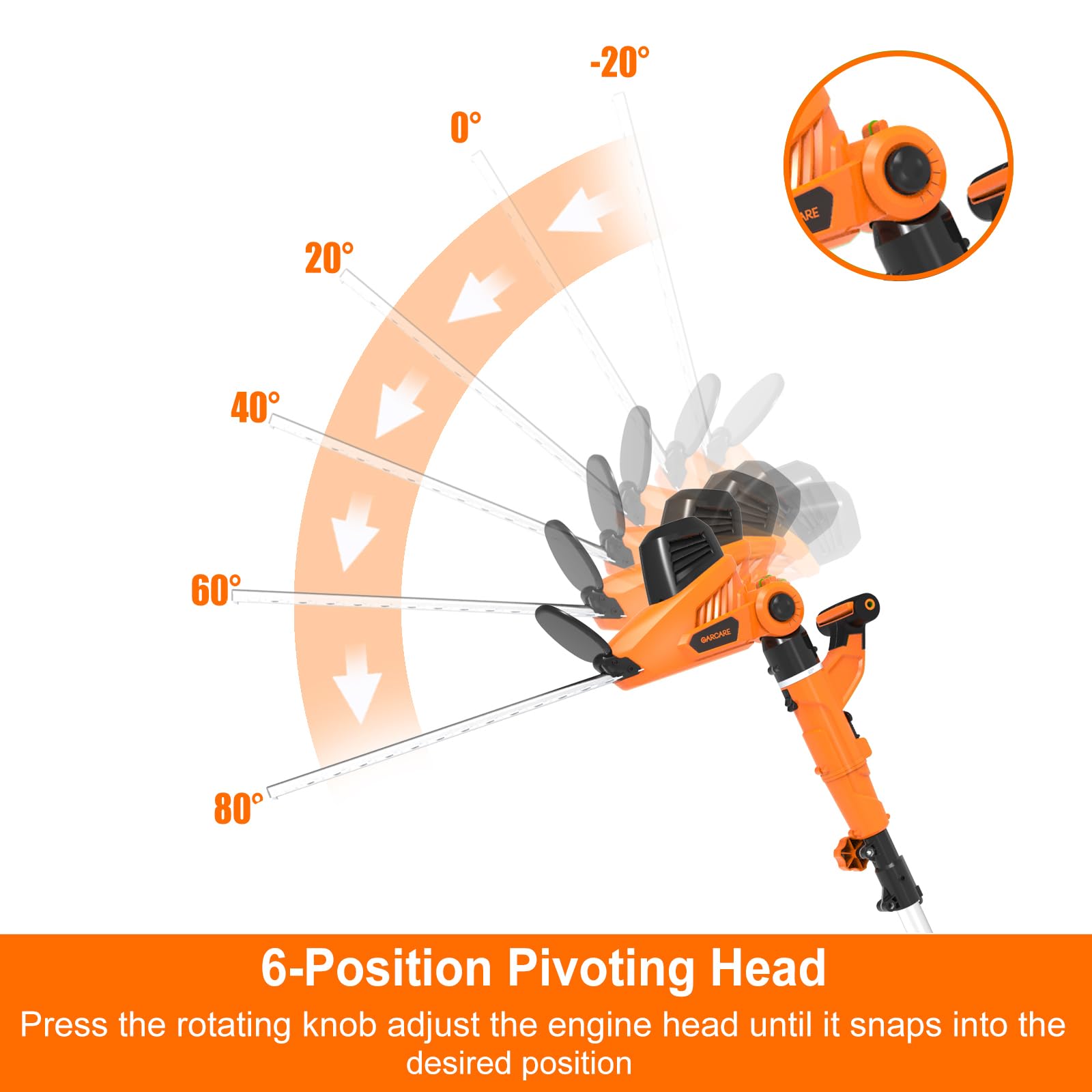 GARCARE detached handheld shrub trimmer demonstrating easy conversion and precision