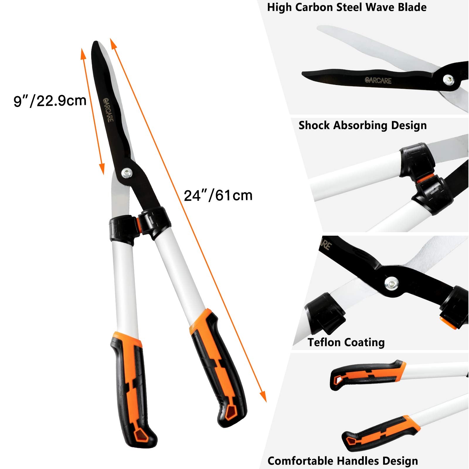 GARCARE lopper close-up showing 30-inch reach and strong SK5 blade advantage