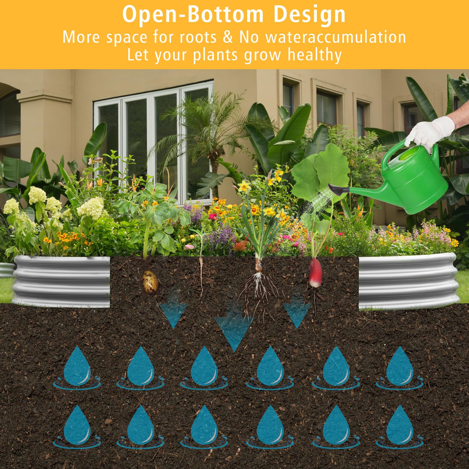 Gardeal open-bottom drainage view showing improved soil aeration and water flow