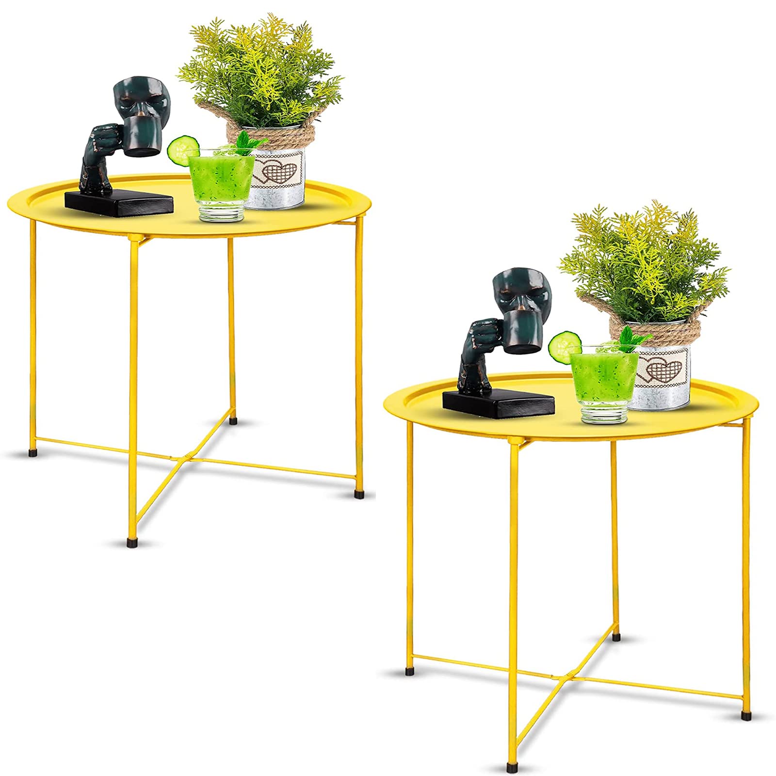 Garden 4 you front view of two colorful foldable side tables showing compact design benefit