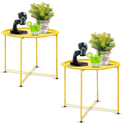 Garden 4 you front view of two colorful foldable side tables showing compact design benefit