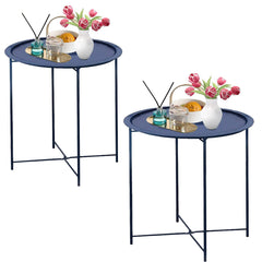 Garden 4 you front view of dark blue round end table showing compact design and easy placement