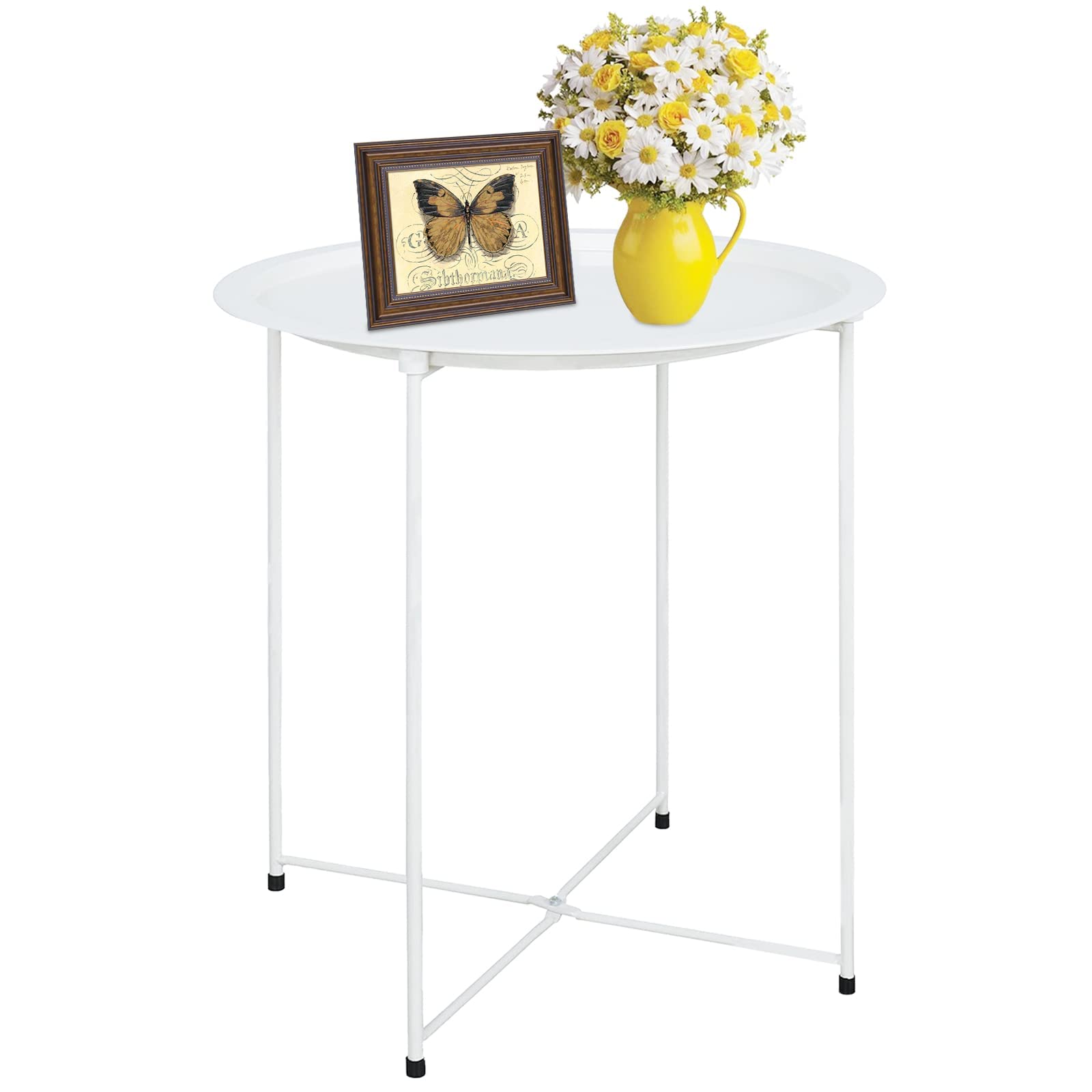 Garden 4 you front view white round side table showing compact design and versatility