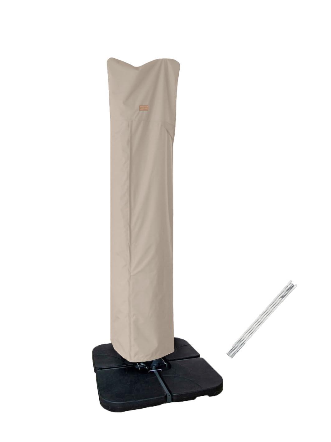 Garden Balsam front view of cover protecting offset umbrella, keeps umbrella dry