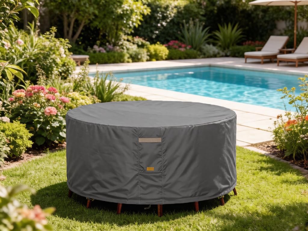 Garden Balsam cover on styled patio demonstrating weather protection in lifestyle scene