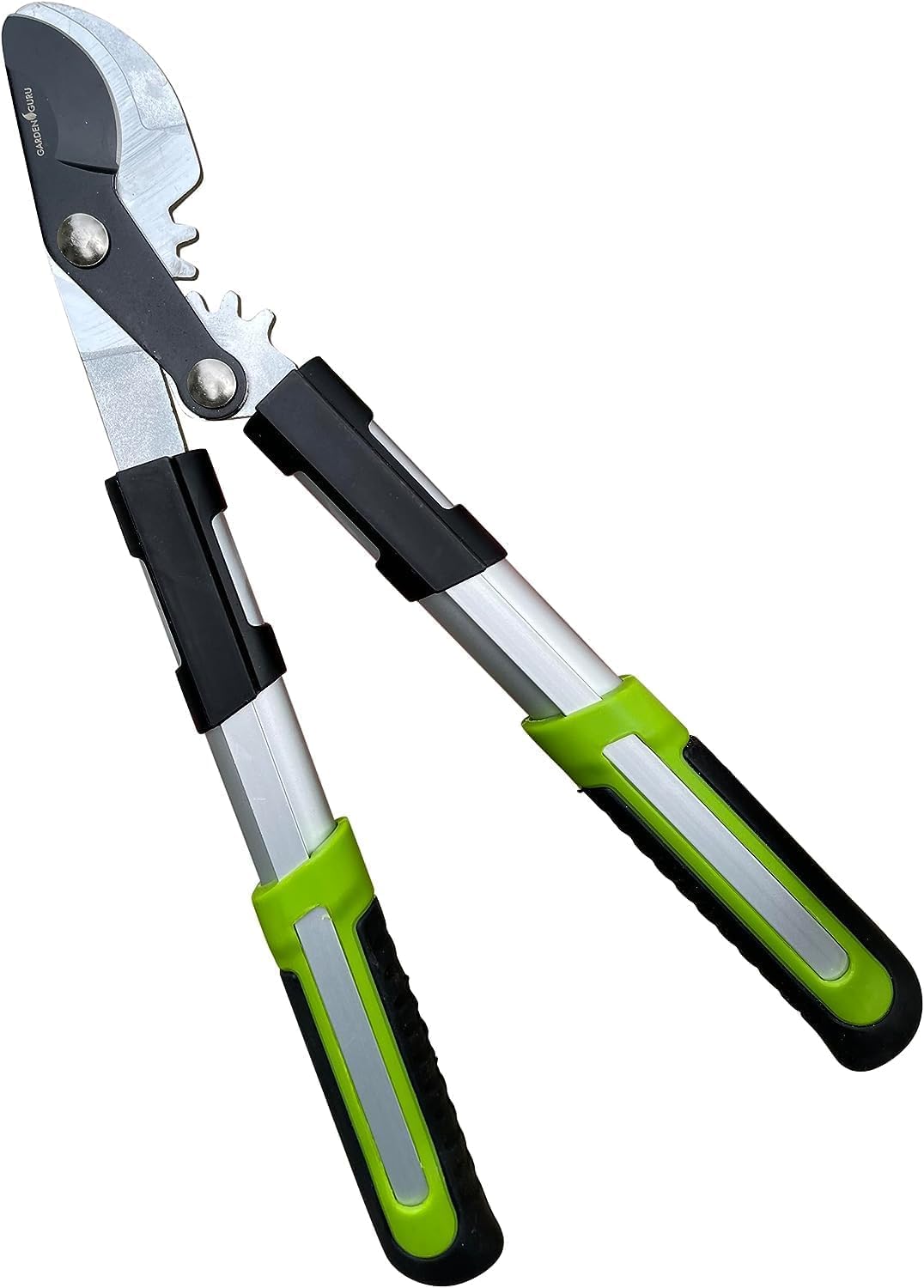 Garden Guru bypass loppers cutting a thick branch illustrating leverage and ease