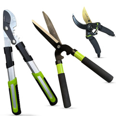Garden Guru front packaging showing full 3-piece trimming kit and benefits
