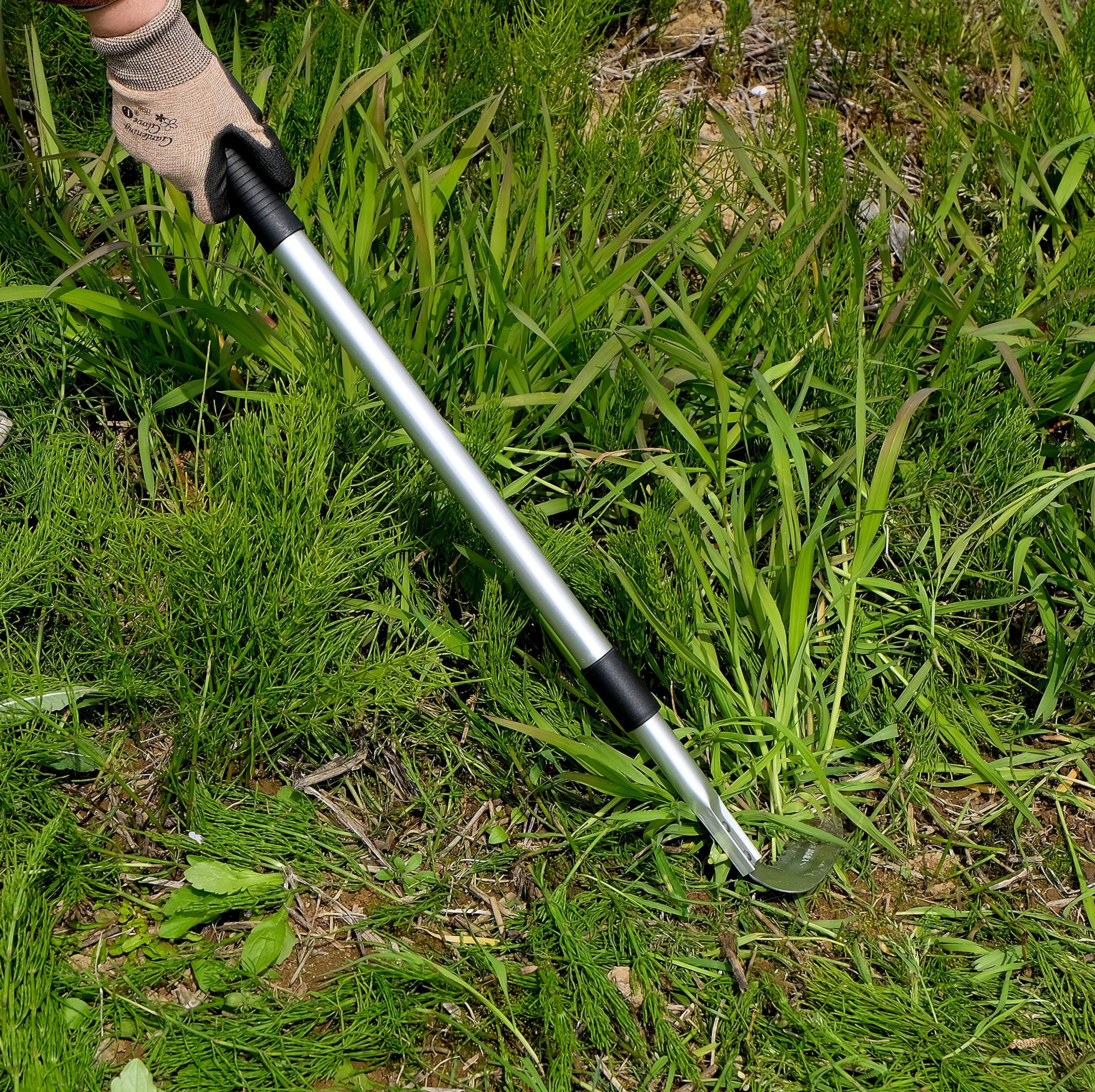 Garden Helper collapsed tool beside a hand to show compact storage and easy transport