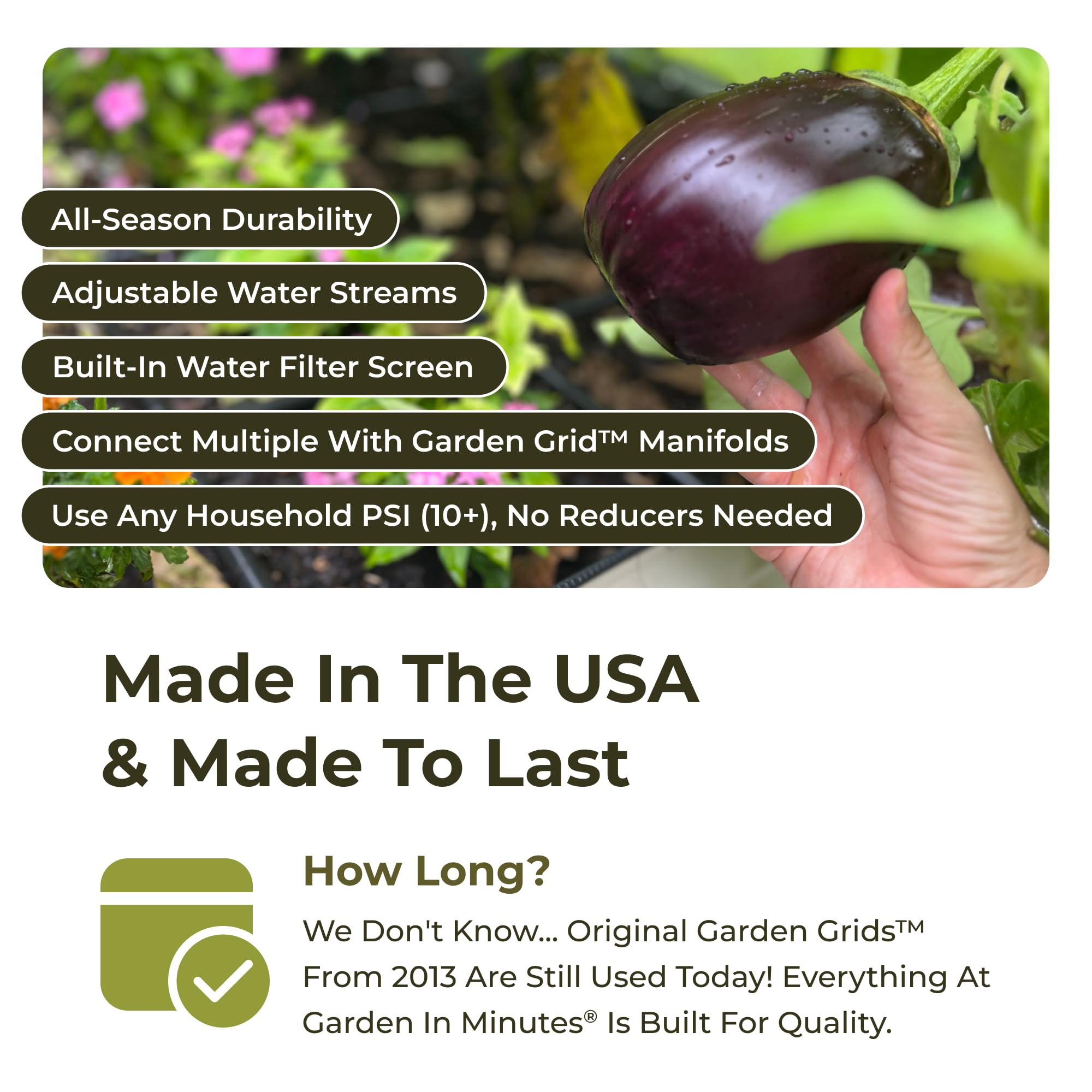 Garden In Minutes close-up of POM fitting illustrating durability and leak resistance