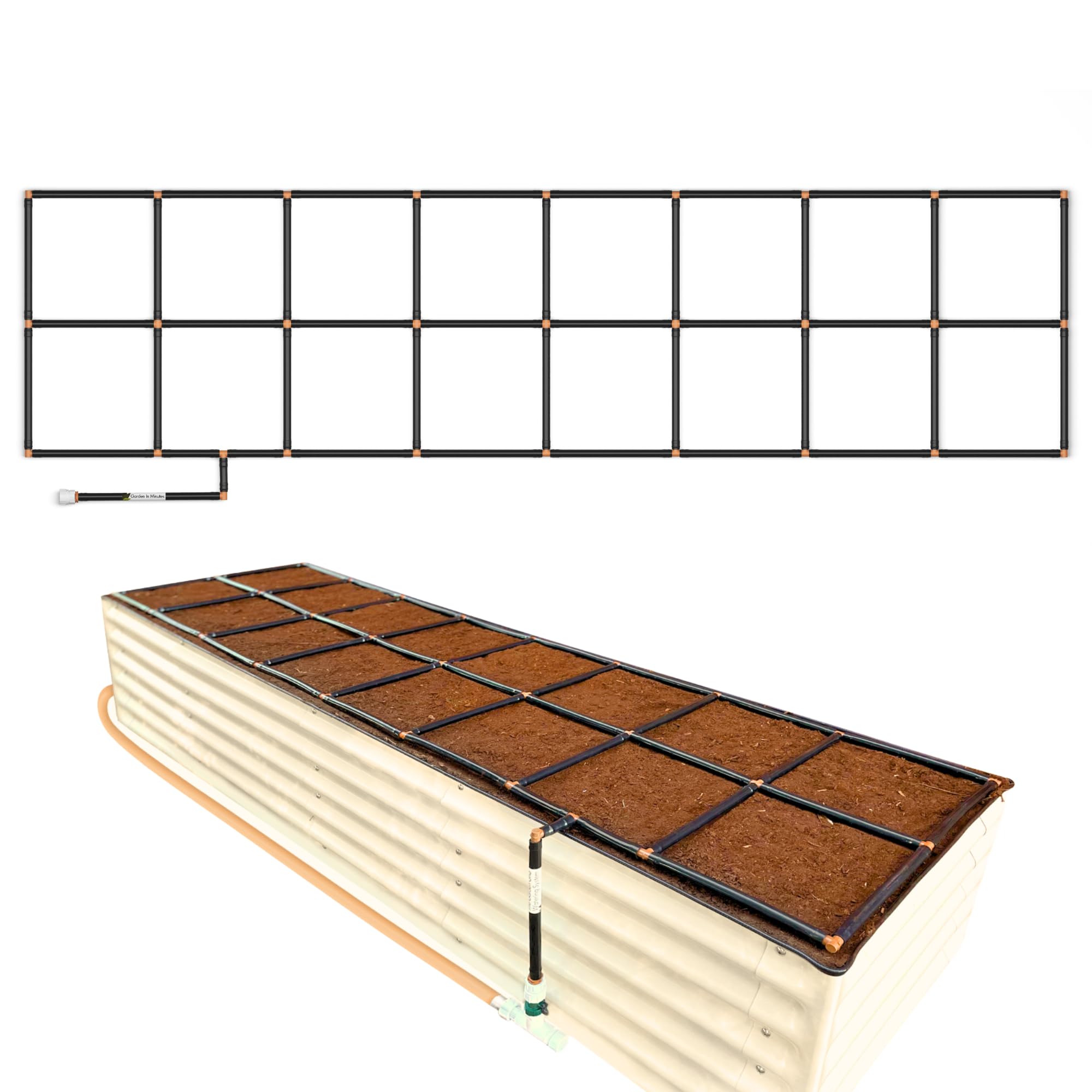 Garden In Minutes front view of grid on soil showing quick setup advantage